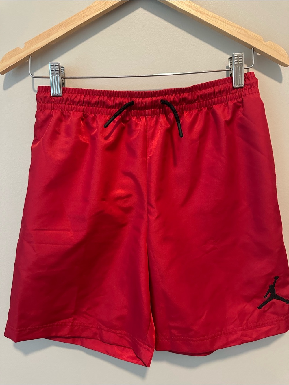 Jordan Red Athletic Shorts with Black Drawstring and Logo. Boys Medium